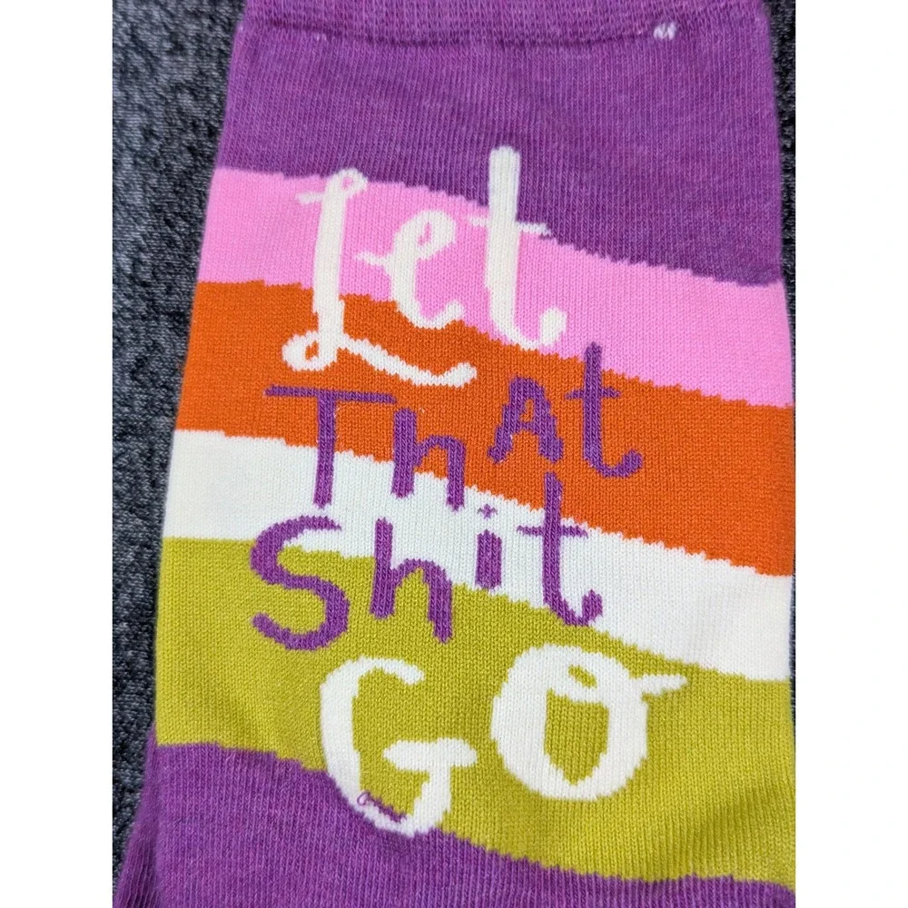 Funatic Let That Shit Go Crew Socks Purple Striped Mens 6-11 Womens 7.5-12